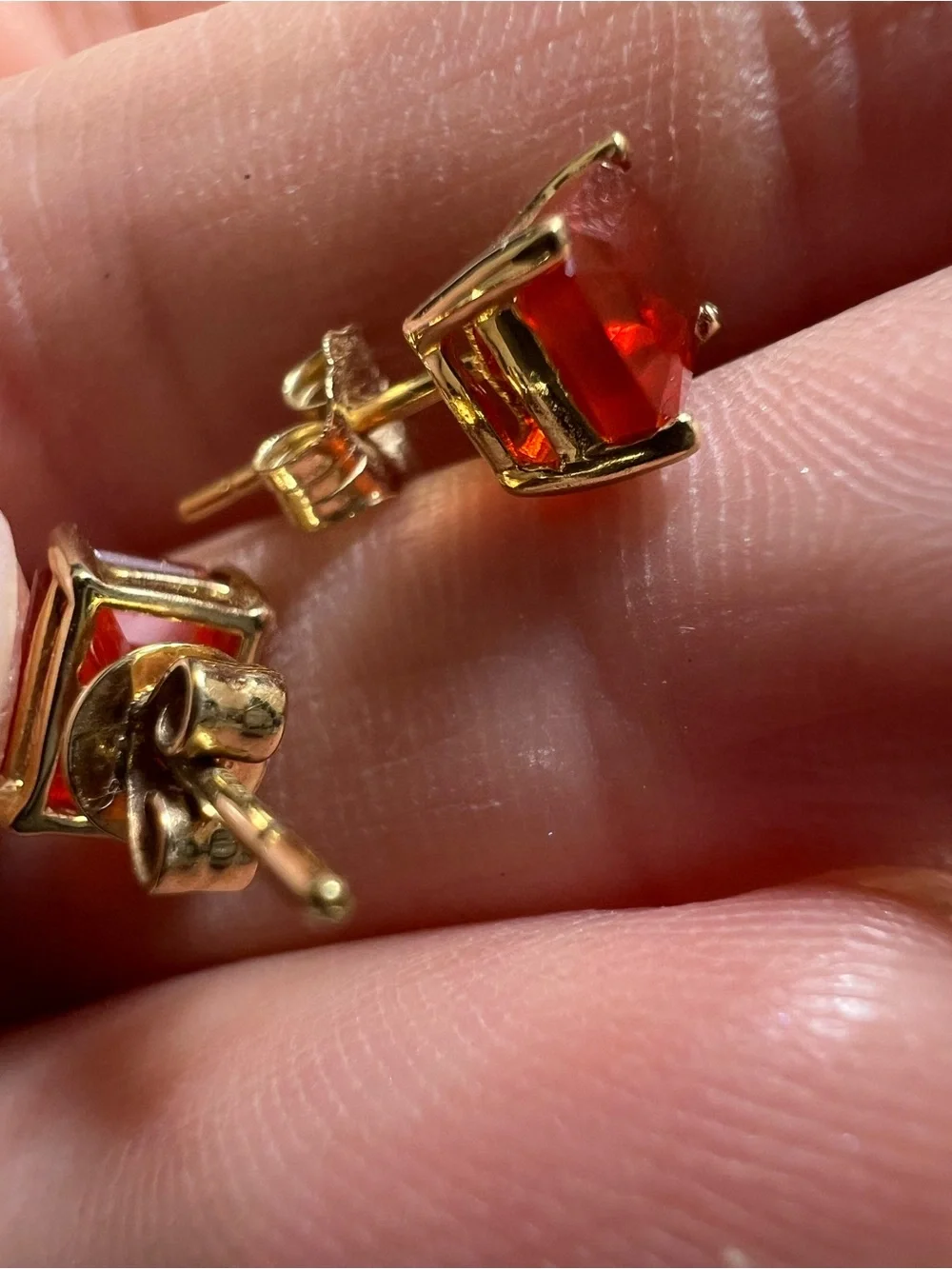 Vintage 14k Gold Orange Rectangular Stud Earrings